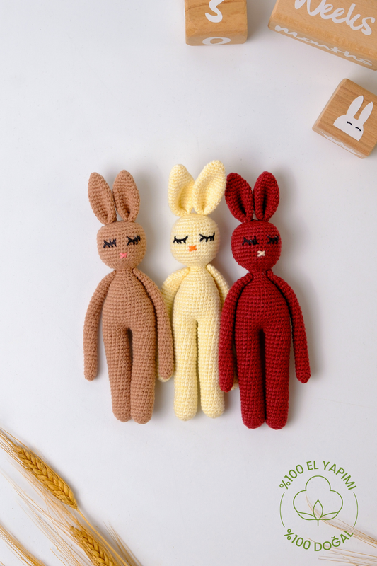 Amigurumi Yenidoğan Örgü Uyku Arkadaşı Tavşan Bej - Organik Oyuncak
