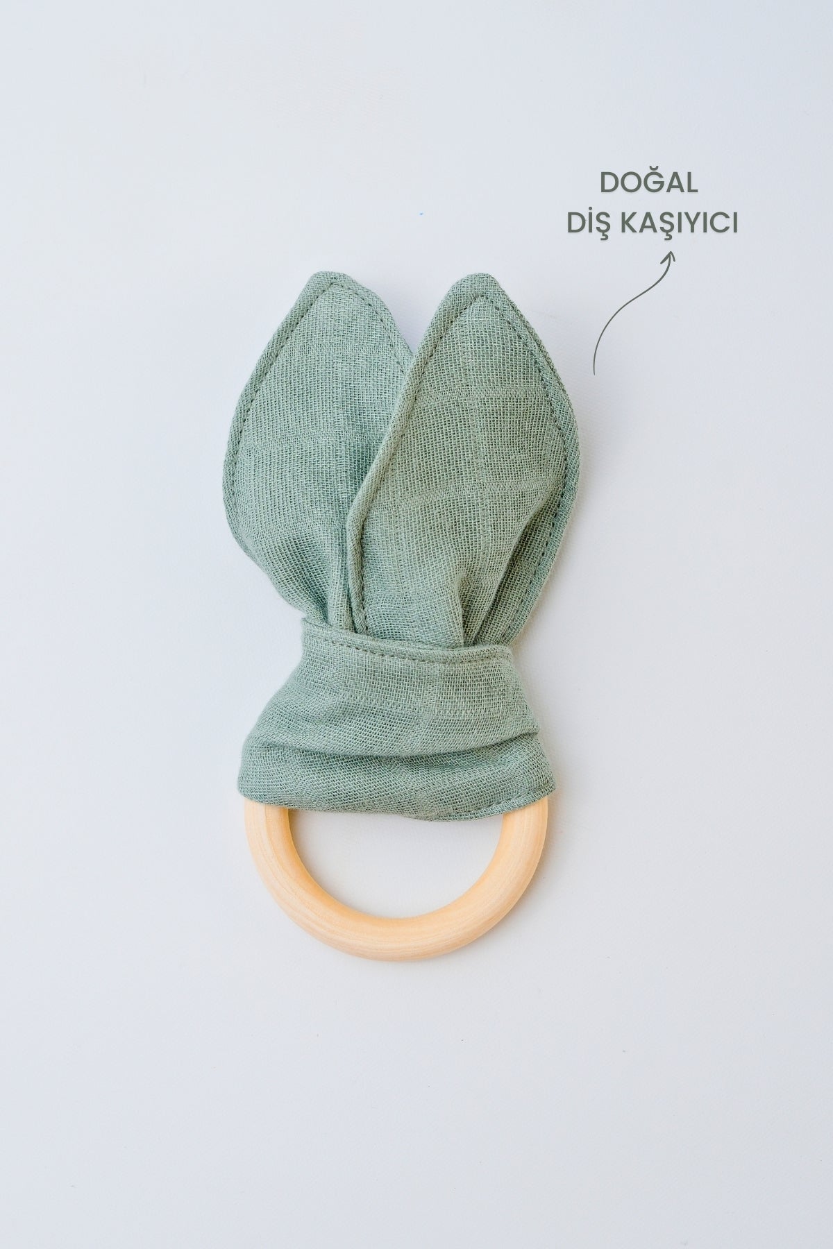 %100 Doğal Yeşil Ahşap Diş Kaşıyıcı Organik Bebek Diş Kaşıyıcı Müslin Diş Kaşıyıcı
