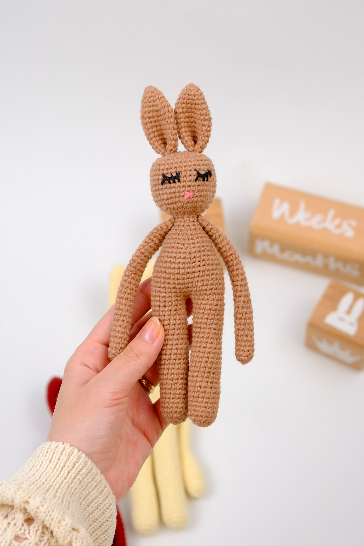 Amigurumi Yenidoğan Örgü Uyku Arkadaşı Tavşan Bej - Organik Oyuncak