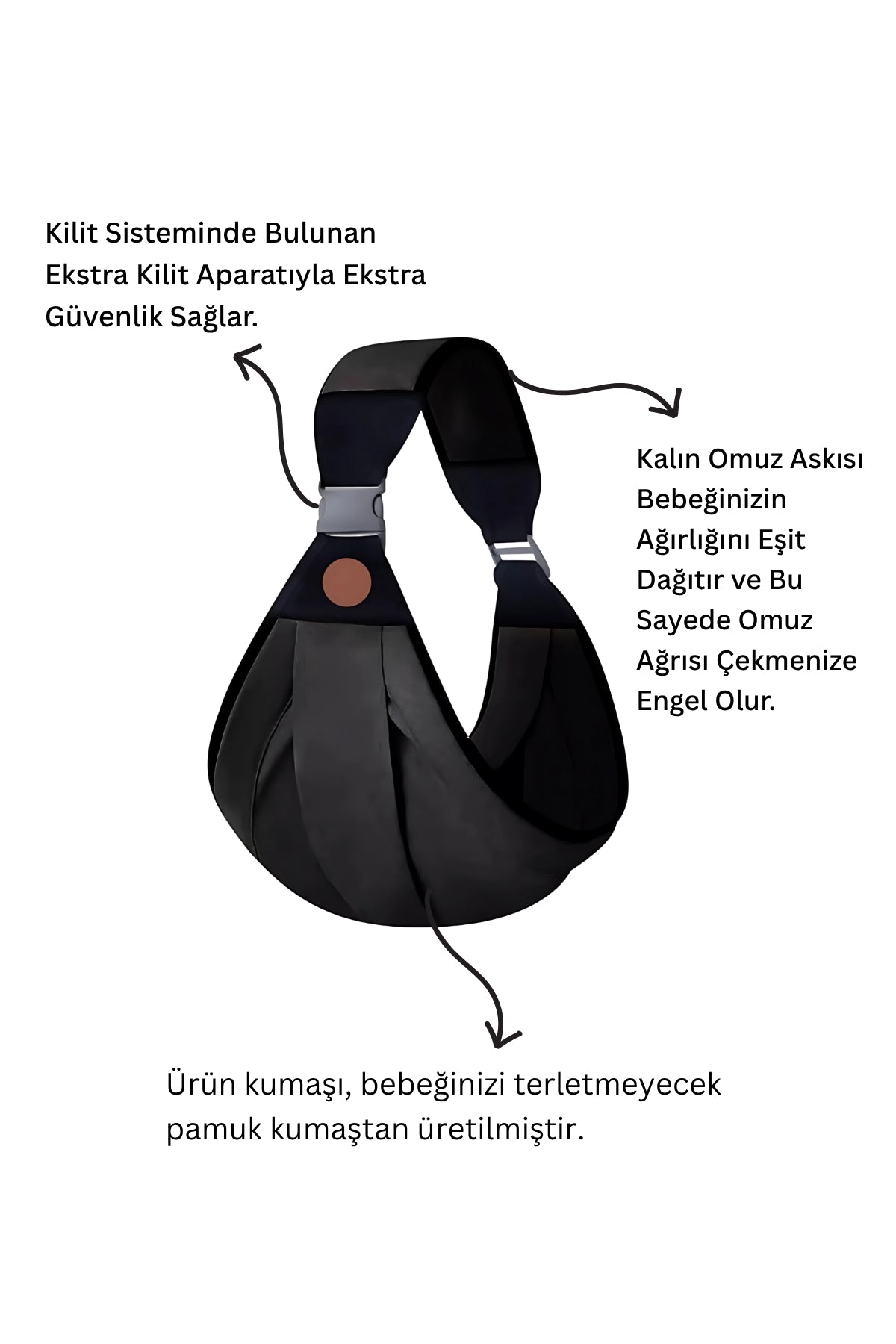 Ergonomik Kanguru Bebek Taşıyıcı Sling | Güvenli Kilit Sistemli Bebek Taşıyıcı Sling