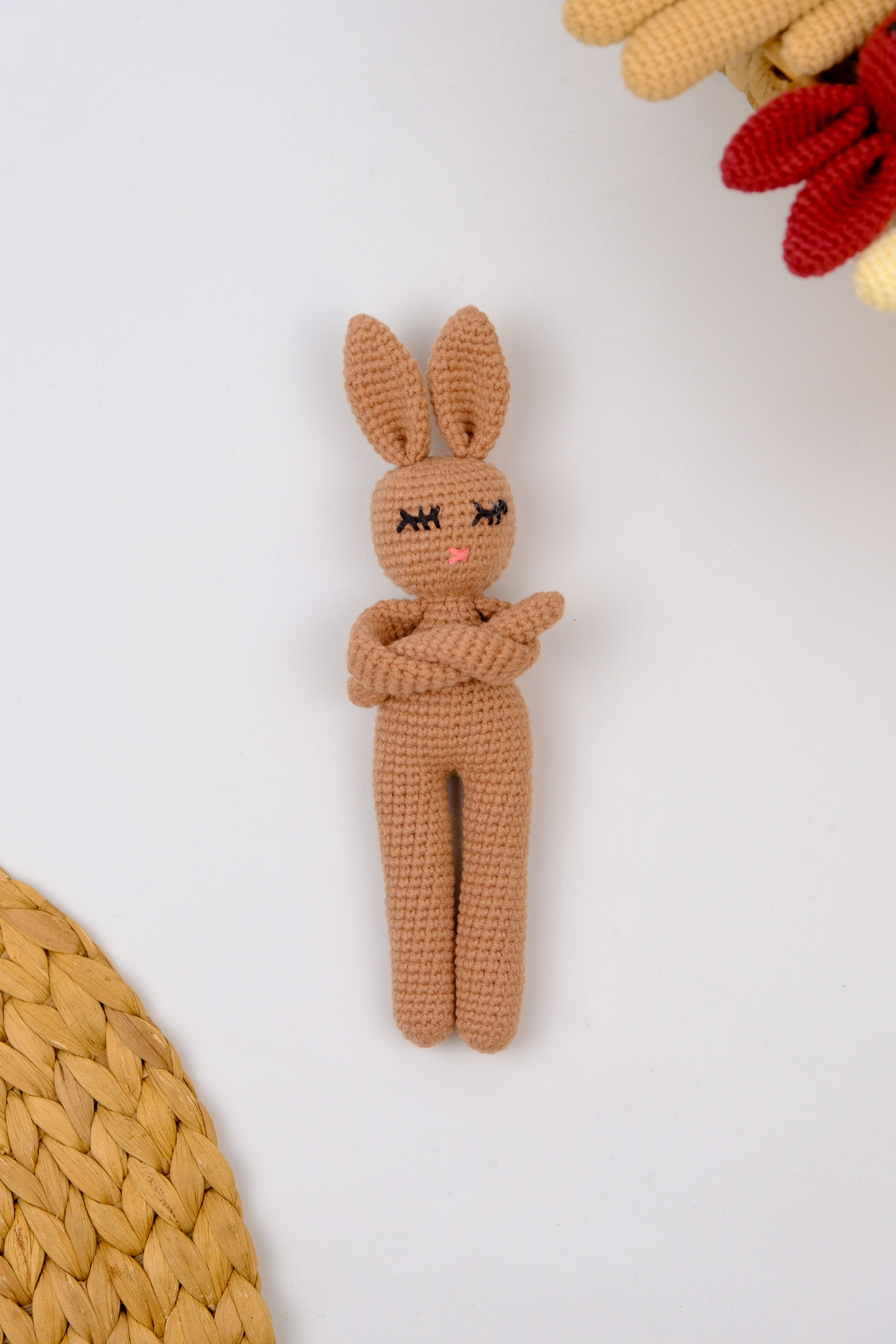 Amigurumi Yenidoğan Örgü Uyku Arkadaşı Tavşan Bej - Organik Oyuncak