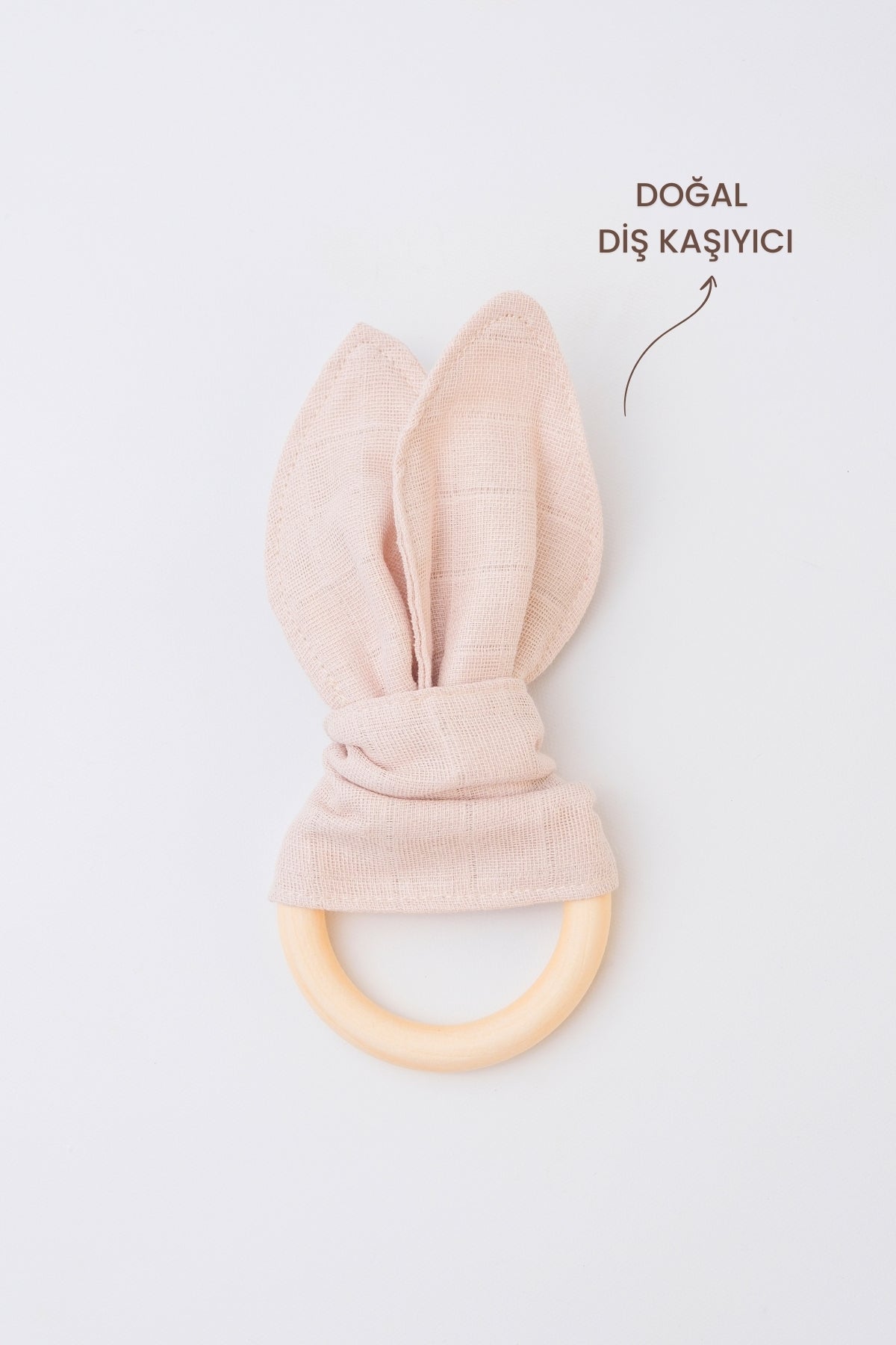 %100 Doğal Krem Ahşap Diş Kaşıyıcı Organik Bebek Diş Kaşıyıcı Müslin Diş Kaşıyıcı
