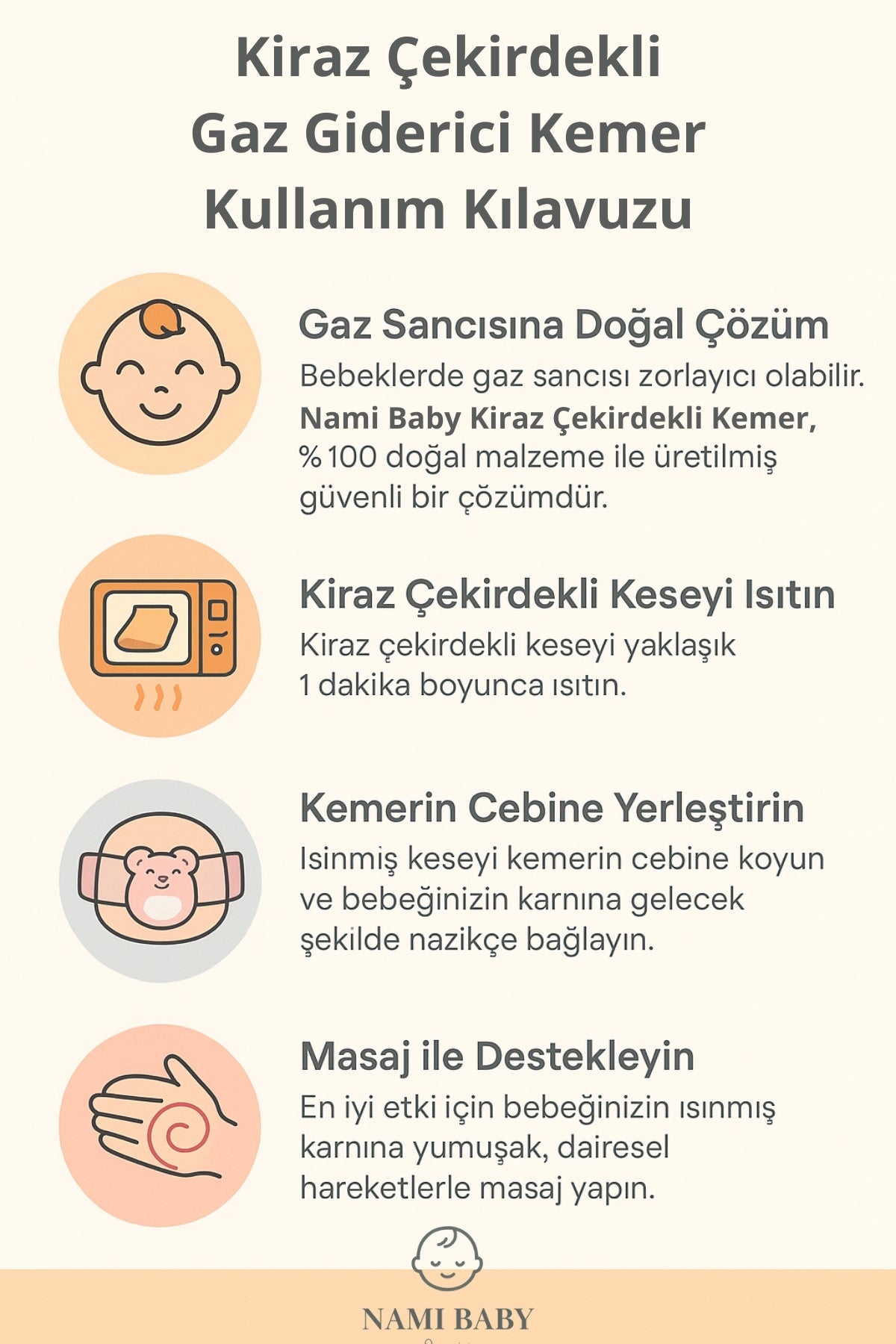 Kemer - Kiraz Çekirdekli Kemer Gaz Gideren Bebek Kemeri Pembe