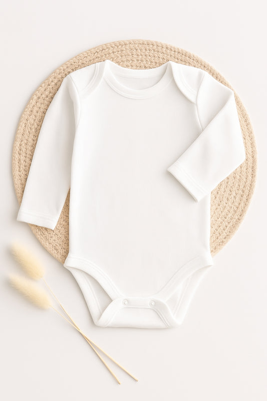 %100 Pamuk Unisex Bebek Body Uzun Kollu Çıtçıtlı Badi Çıtçıtlı Zıbın Beyaz